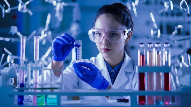 Une jeune technicienne ou scientifique effectue un test de protéines