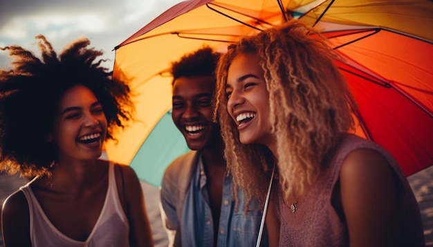 Les jeunes adultes s'amusent en plein air sans soucis grâce à l'IA