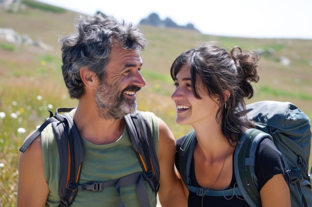 Les jeunes aventuriers font une pause pour rire au milieu d’une randonnée ensoleillée dans les prairies