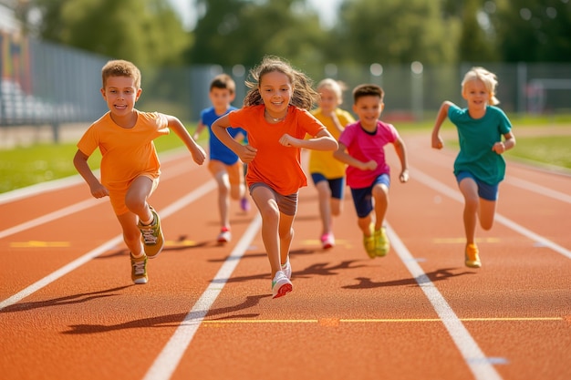 Jeunes coureurs de sprint sur la piste