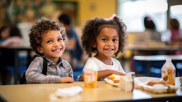 Jeunes enfants assis à la cafétéria de l'école Créé avec la technologie Generative AI