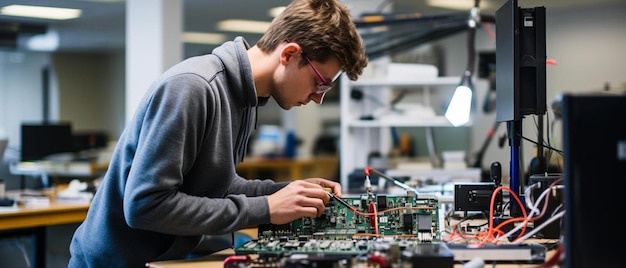 de jeunes étudiants en mécatronique travaillant sur un projet