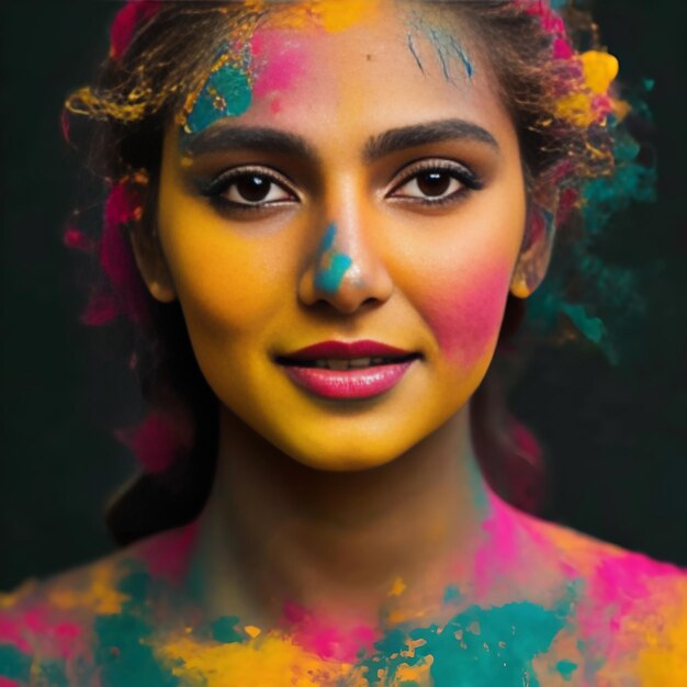 Photo des jeunes femmes adultes célèbrent le festival coloré de holi.