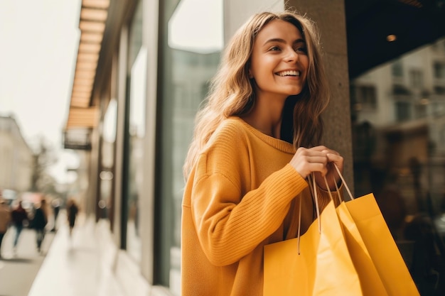 Des jeunes femmes attrayantes souriantes achetant dans un magasin de chaussures ont été générées.