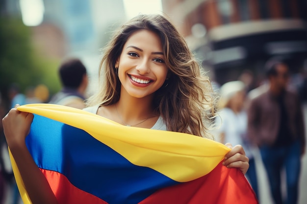 les jeunes femmes colombiennes tenant le drapeau colombien le jour de l'indépendance de la colombie