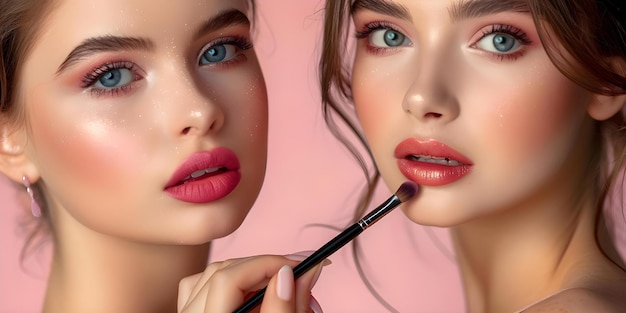 Les jeunes femmes se sont concentrées sur l'application du maquillage ensemble dans un plan rapproché Concept Beauty Routine Amitié Bond Makeup Application Closeup Shot Les jeunes femmes