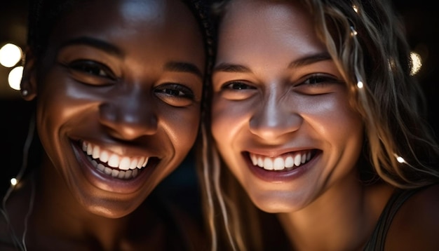 Photo des jeunes femmes souriantes apprécient les rires d'amitié et la convivialité en plein air générés par l'intelligence artificielle