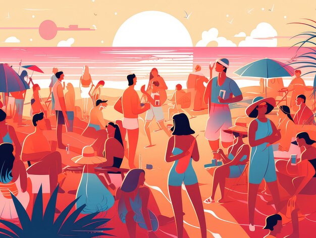 Des jeunes à une fête sur la plage en été