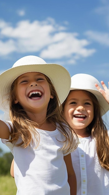 de jeunes filles portant des chapeaux blancs souriant et riant par une journée ensoleillée