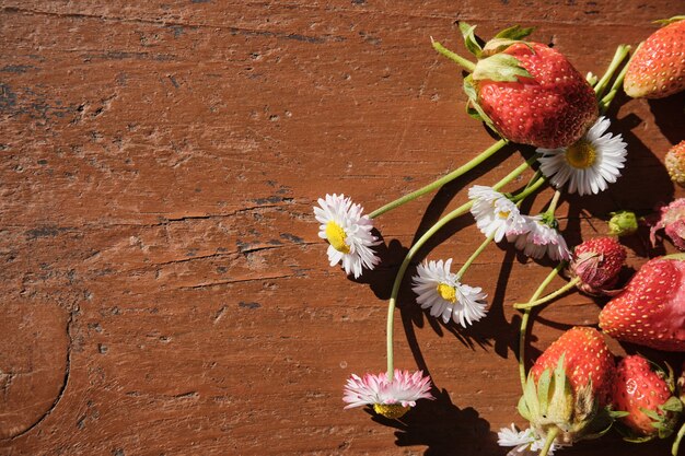 Jeunes fraises sur une table en bois