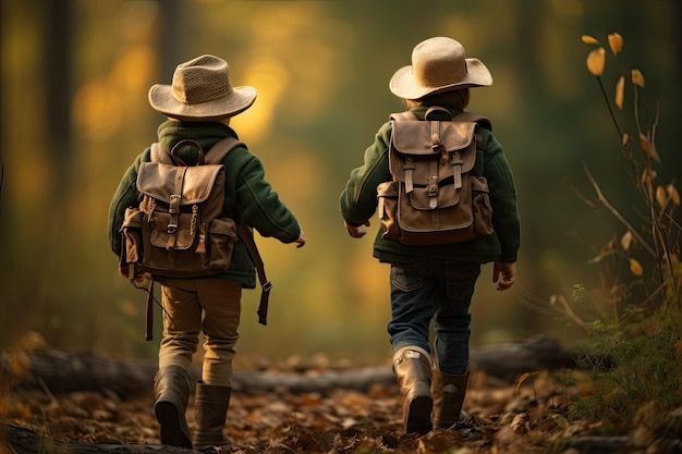 Des jeunes hommes en chapeau marchent sur le sentier.