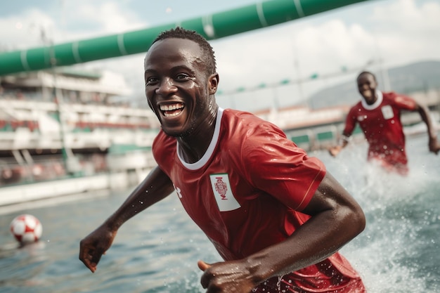 Des jeunes hommes jouent au football