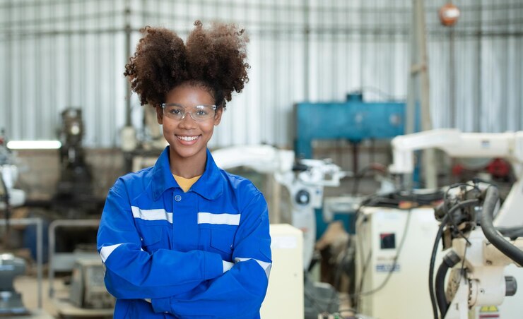 Photo de jeunes ingénieures manipulent une main de robot de soudage en combinant la manipulation de soudage