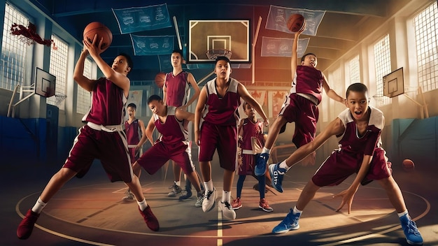 Photo de jeunes joueurs de basket-ball s'entraînent pour un match.