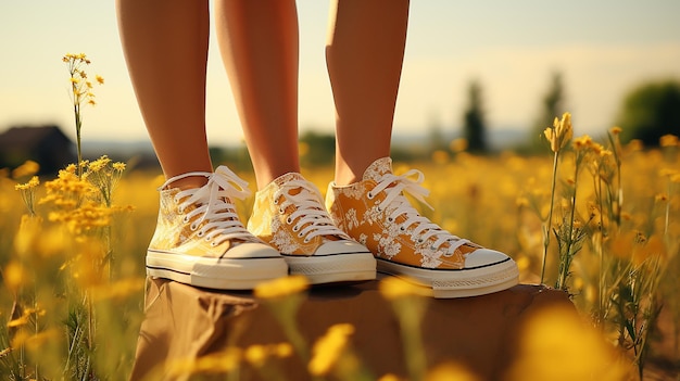 Des jeunes à la mode en baskets allongés sur l'herbe et appréciant les jours d'été.