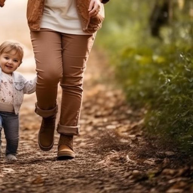 Photo de jeunes parents heureux avec un bébé marchent à travers les forêts.