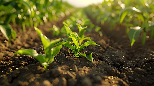 De jeunes plantes vertes qui poussent dans un sol frais