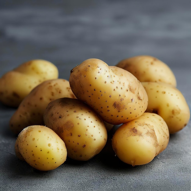 Jeunes pommes de terre sur fond gris