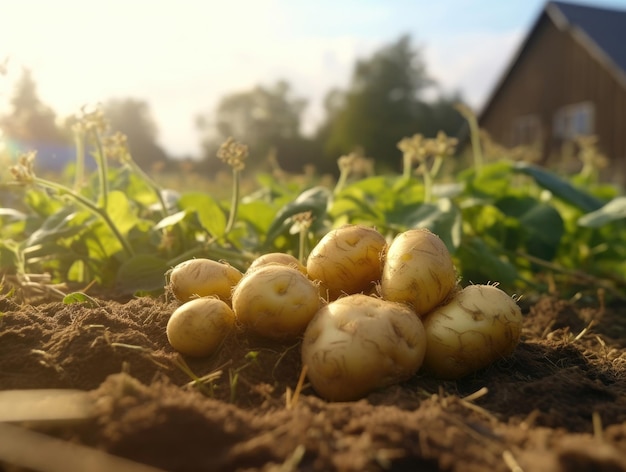 Jeunes pommes de terre sur le terrain