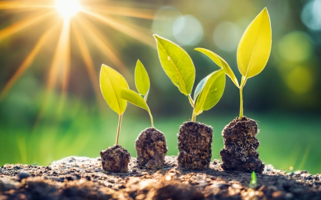 jeunes pousses de plantes qui poussent sous le soleil