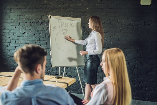 Jeunes professionnels attrayants ayant une formation commerciale au bureau