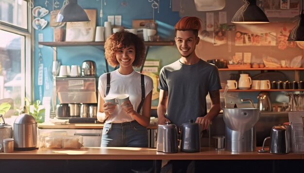 Jeunes propriétaires de cafés