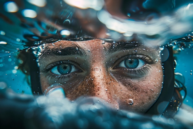 Des jeunes regardent de près à travers l'eau bleue et claire.