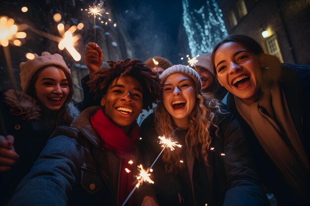 Des jeunes tenant des étincelles lors d'une fête