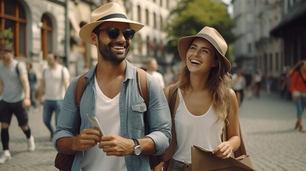 Jeunes touristes découvrant la ville du voyage