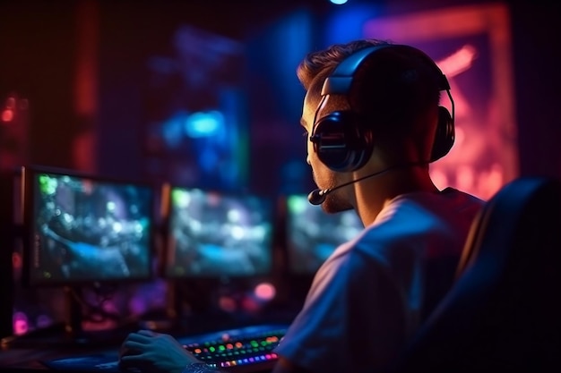 Jeux compétitifs et esports en ligne Vue de l'arrière de l'IA générative des joueurs