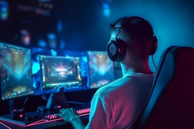 Jeux compétitifs et esports en ligne Vue de l'arrière de l'IA générative des joueurs