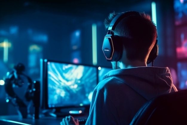 Jeux compétitifs et esports en ligne Vue de l'arrière de l'IA générative des joueurs