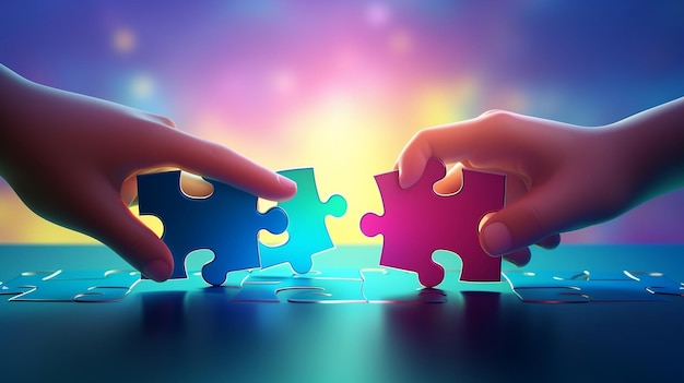 Jigsaw Puzzle symbolisant le travail d'équipe et la main d'affaires ConnectionAi