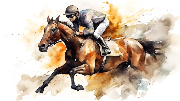 Jockey sur une image aquarelle de cheval brun Généré ai