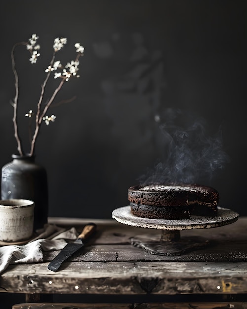 Photo la joie de la bonté céleste d'un gâteau au chocolat dans le mode sombre