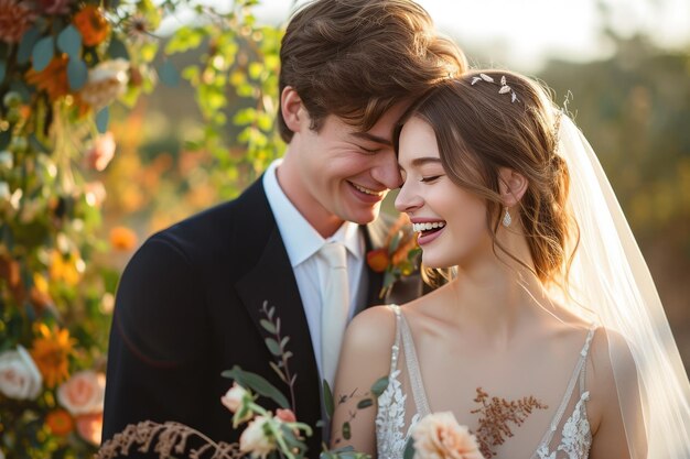 La joie du jour La mariée et le marié L'amour rayonnant