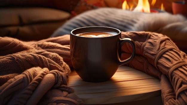 Photo la joie du matin une tasse de café et une couverture chaude votre retraite confortable