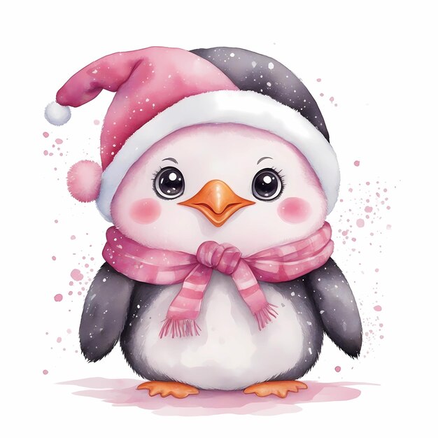 La joie des pingouins Aquarelle de Noël