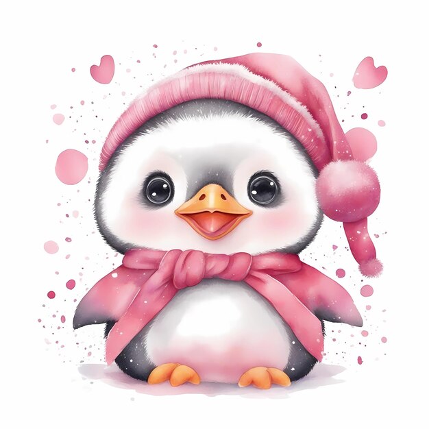 La joie des pingouins Peinture aquarelle de Noël