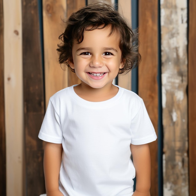 La joie pure Un tout-petit de trois ans rayonnant dans un tee blanc en coton