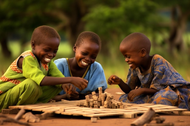 La joie et le rire des enfants africains jouant ga