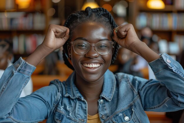 Photo la joie triomphante d'un jeune étudiant