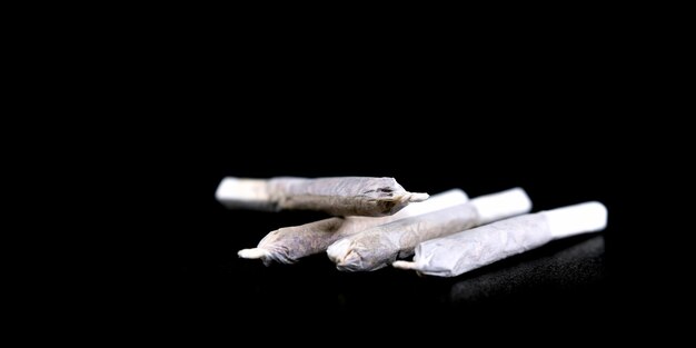 Joint de marijuana sur fond noir Joint de mauvaises herbes de cannabis