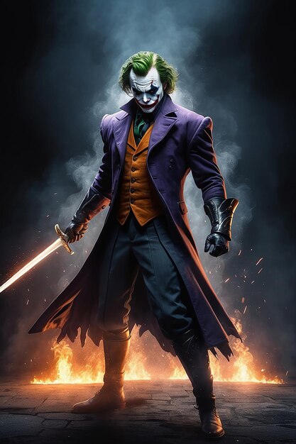 Joker Heath Ledger Illustration pose du joker emblématique de la franchise de films Batman