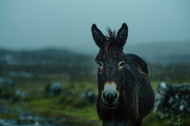 Photo un joli âne sous la pluie îles aran irlande