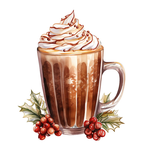 Joli aquarelle de Noël illustration de café pour Noël