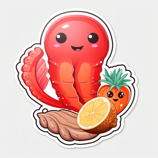 joli autocollant kawaii de fruits de mer