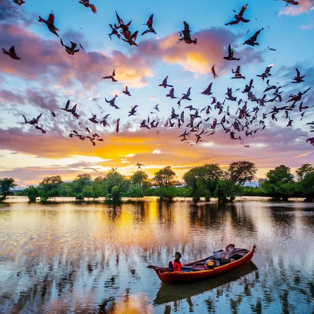 Un joli bateau avec de jolis oiseaux.