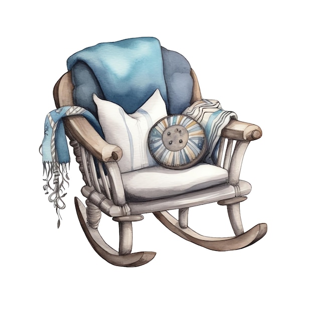 Joli bébé bleu berceau chaise bébé illustration aquarelle