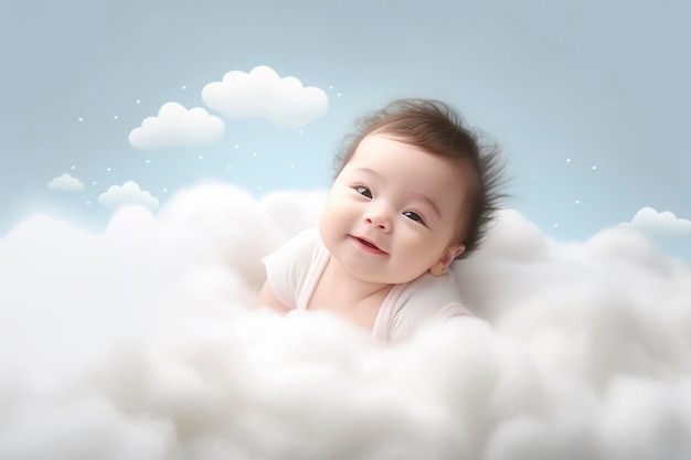 Joli bébé dormant doucement dans un nuage de coton